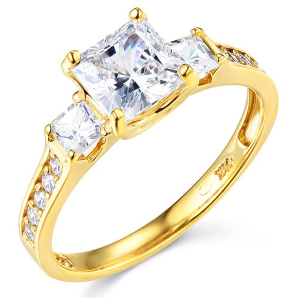 14K 3-Stone Princess-Cut CZ Engagement Ring